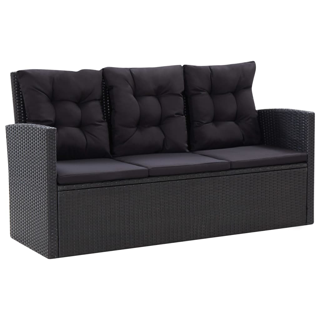 6-Delige Loungeset Met Kussens Poly Rattan Zwart Donkergrijs