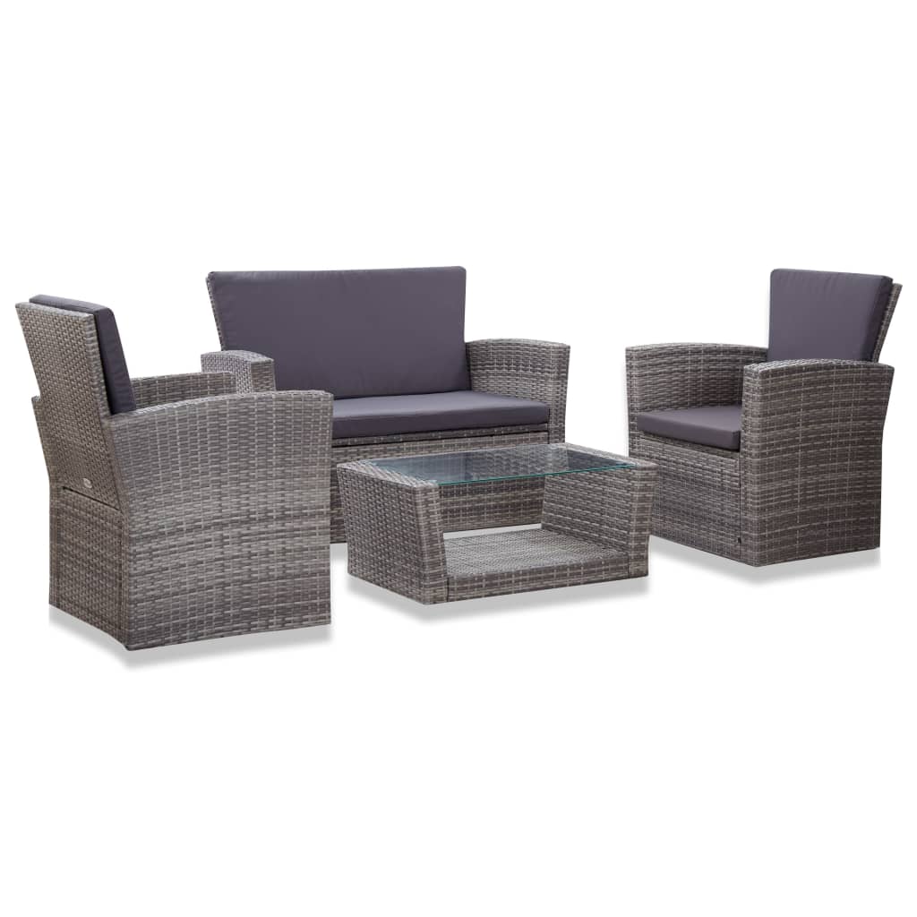 -Delige Loungeset Met Kussens Poly Rattan