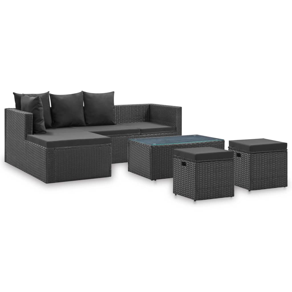 -Delige Loungeset Met Kussens Poly Rattan