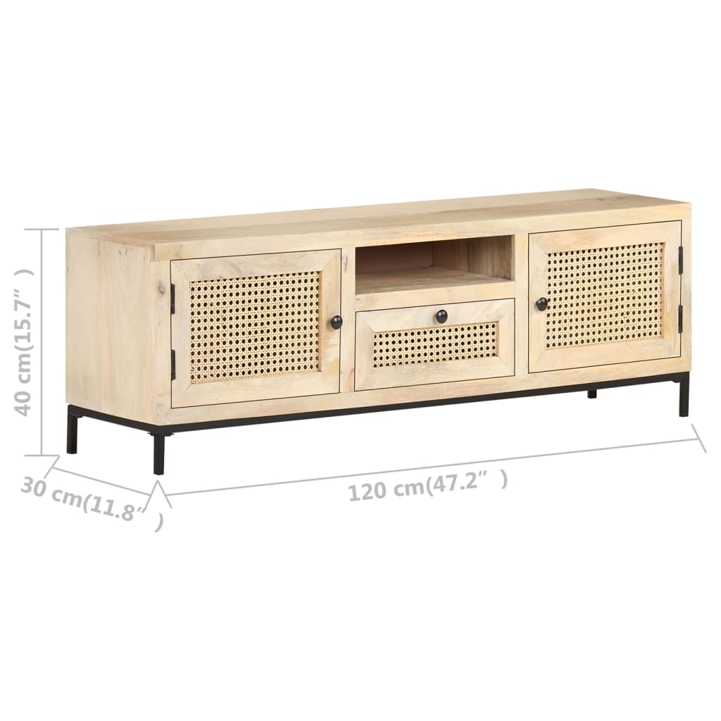 Tv-Meubel 120X30X40 Cm Massief Mangohout En Natuurlijk Riet