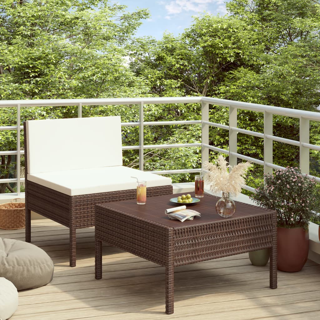 -Delige Loungeset Met Kussens Poly Rattan