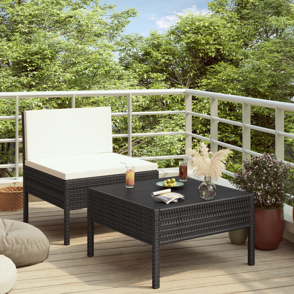 -Delige Loungeset Met Kussens Poly Rattan