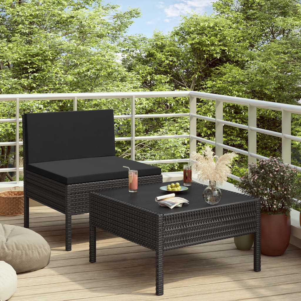 -Delige Loungeset Met Kussens Poly Rattan