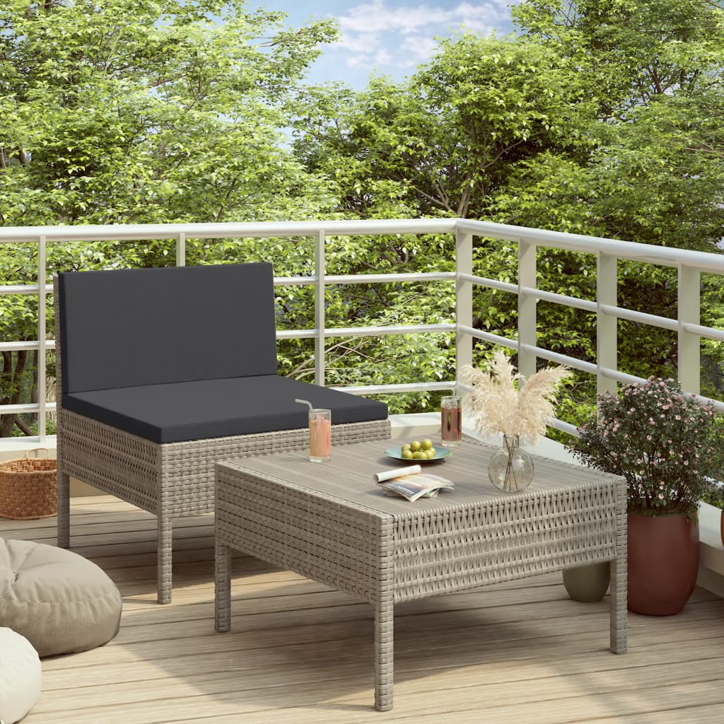 -Delige Loungeset Met Kussens Poly Rattan