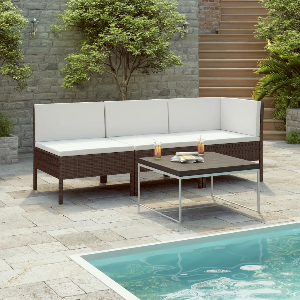 -Delige Loungeset Met Kussens Poly Rattan