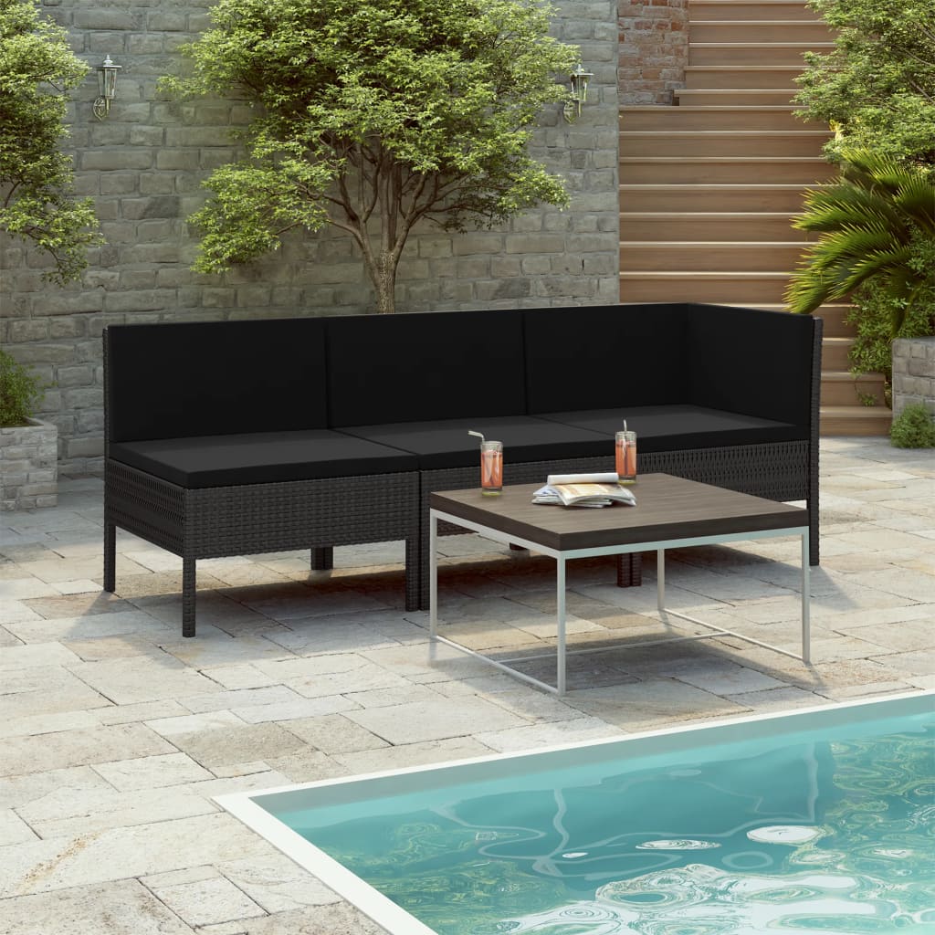 -Delige Loungeset Met Kussens Poly Rattan