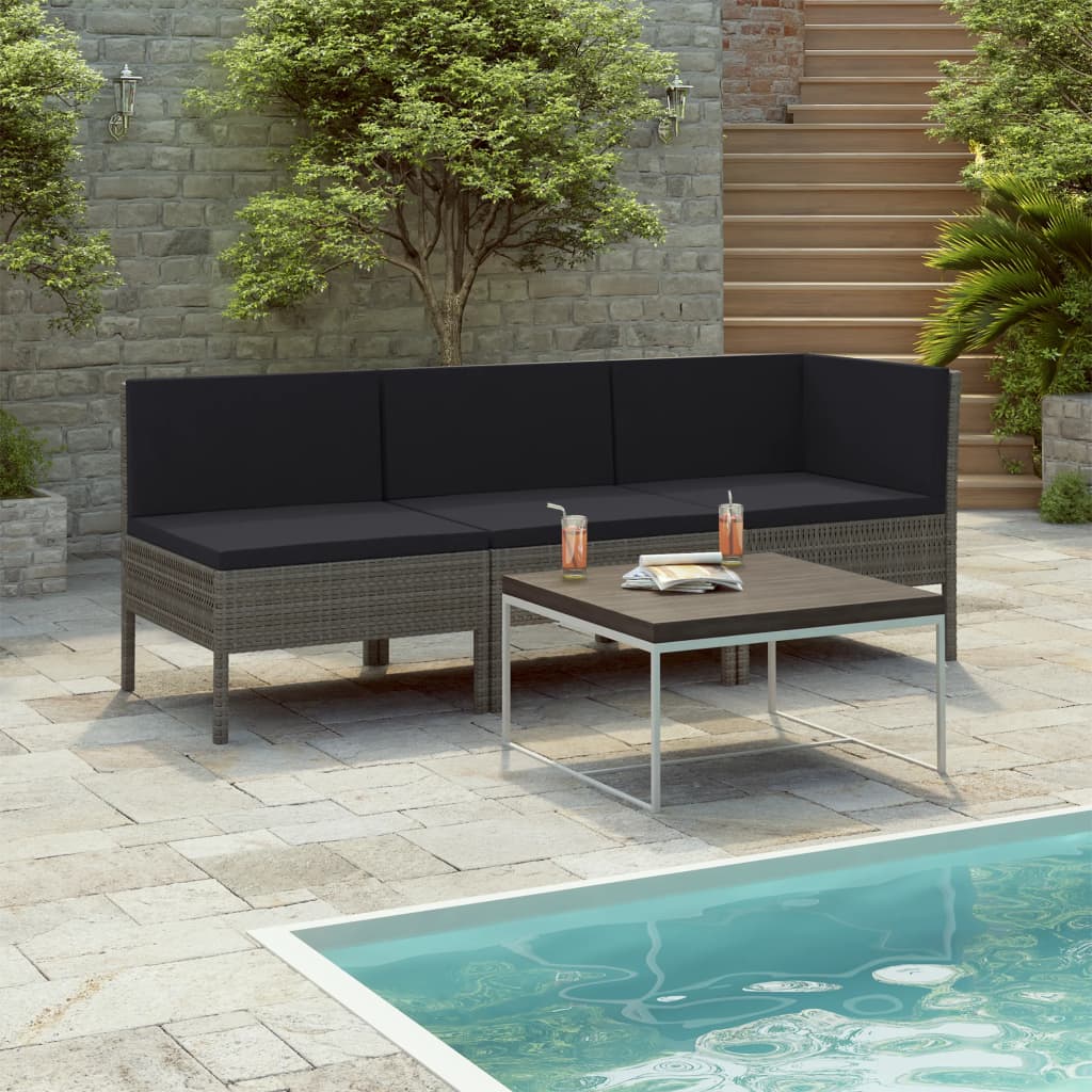 -Delige Loungeset Met Kussens Poly Rattan