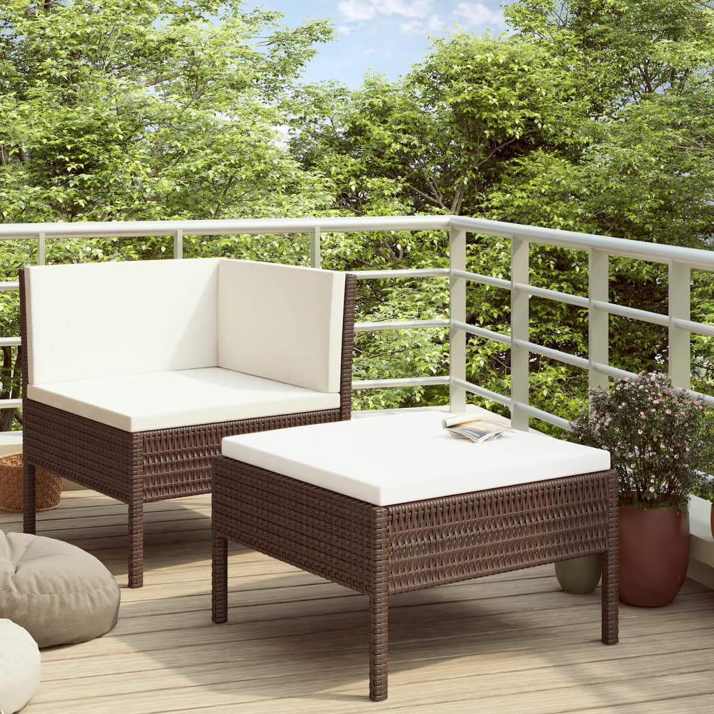 -Delige Loungeset Met Kussens Poly Rattan