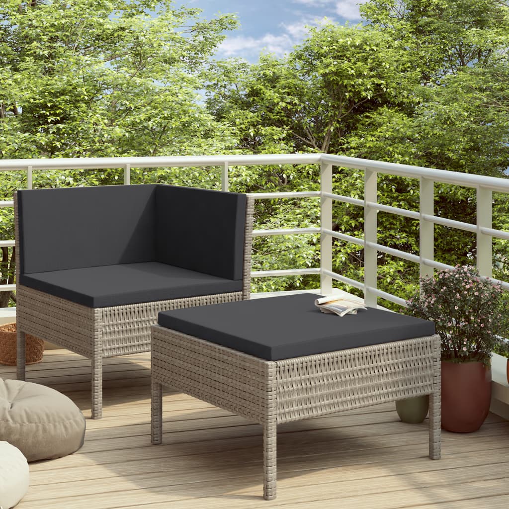 -Delige Loungeset Met Kussens Poly Rattan