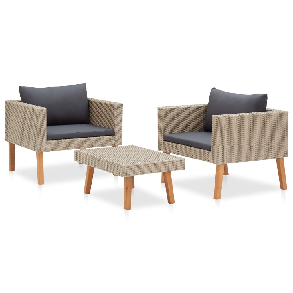 -Delige Loungeset Met Kussens Poly Rattan