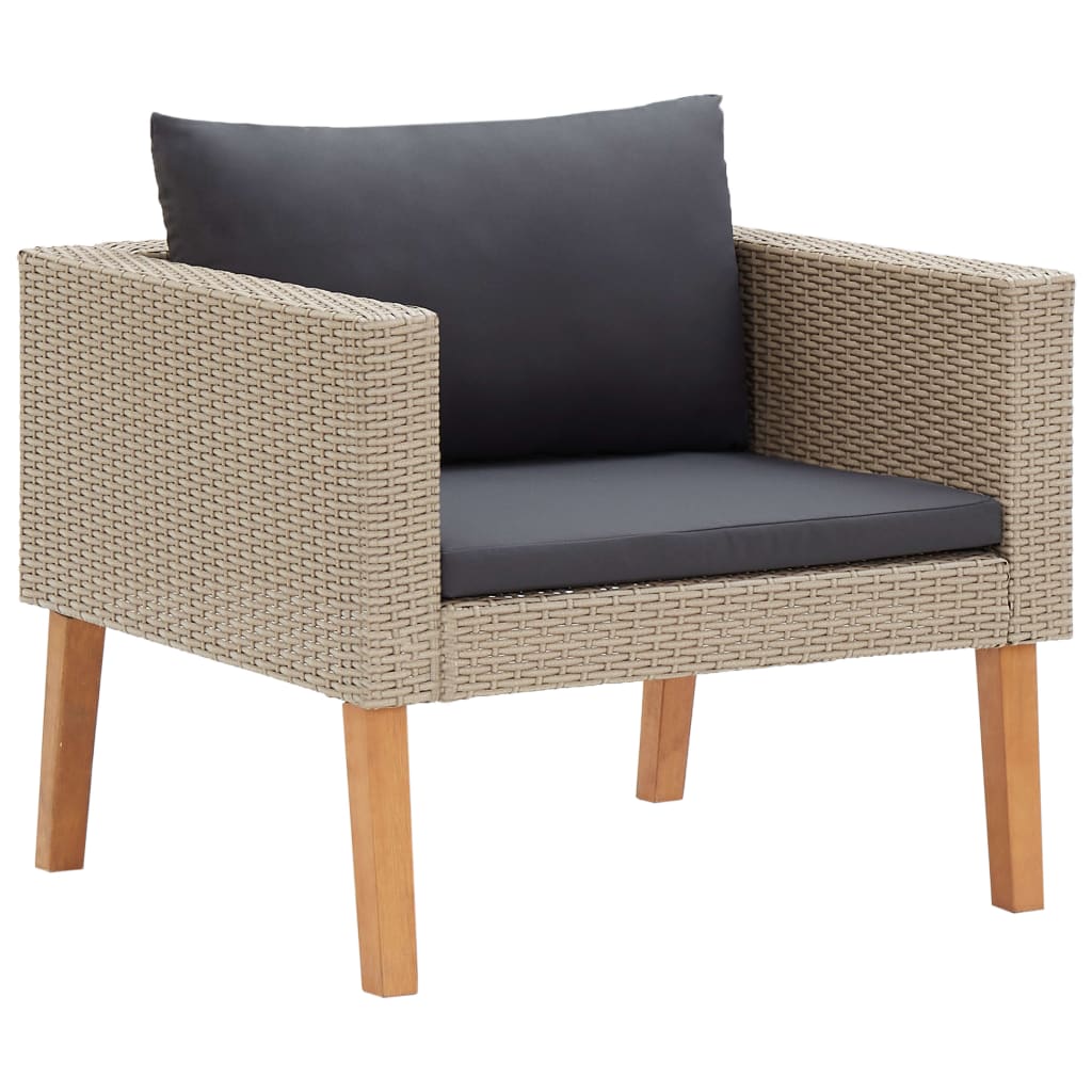 -Delige Loungeset Met Kussens Poly Rattan