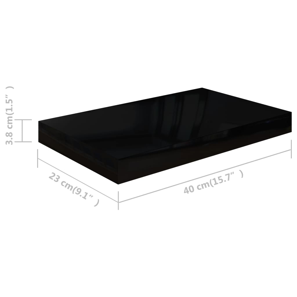 Wandschappen Zwevend 40X23X3,8 Cm Mdf Hoogglans Zwart