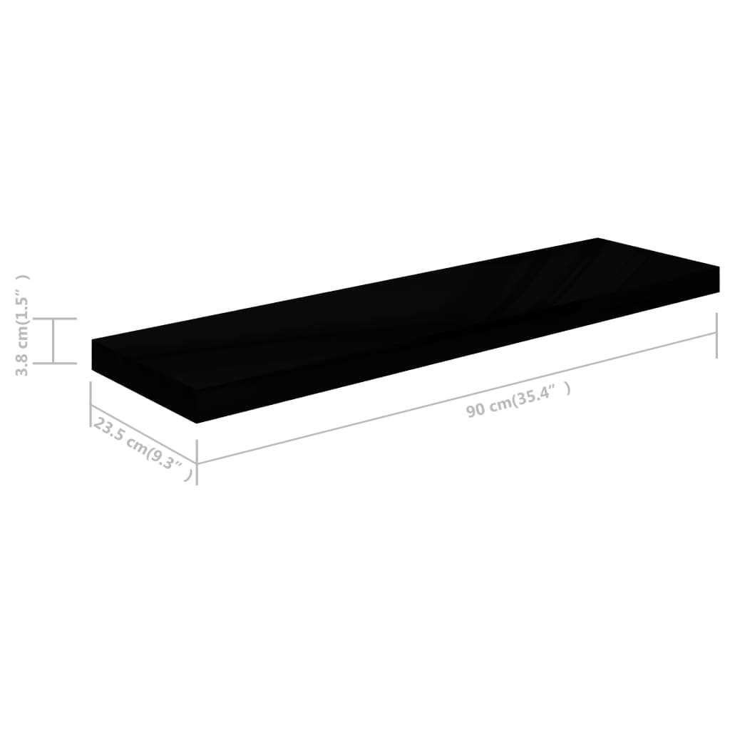 Wandschap Zwevend 90X23,5X3,8 Cm Mdf Hoogglans Zwart