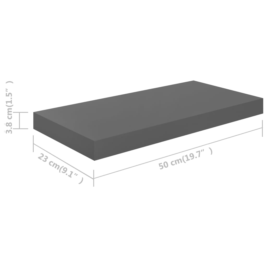 Wandschap Zwevend 50X23X3,8 Cm Mdf Hoogglans Grijs