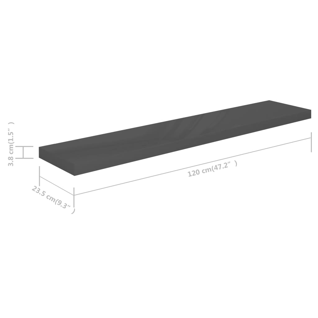 Wandschap Zwevend 120X23,5X3,8 Cm Mdf Hoogglans Grijs