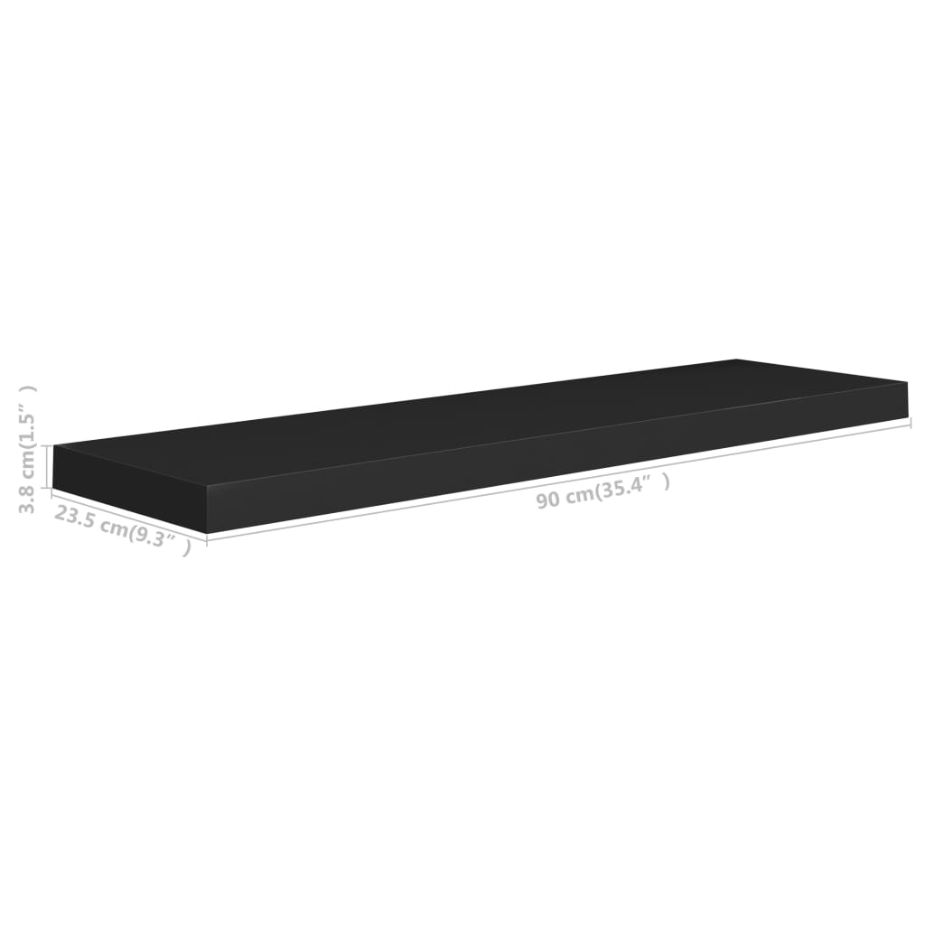 Wandschap Zwevend 90X23,5X3,8 Cm Mdf Zwart