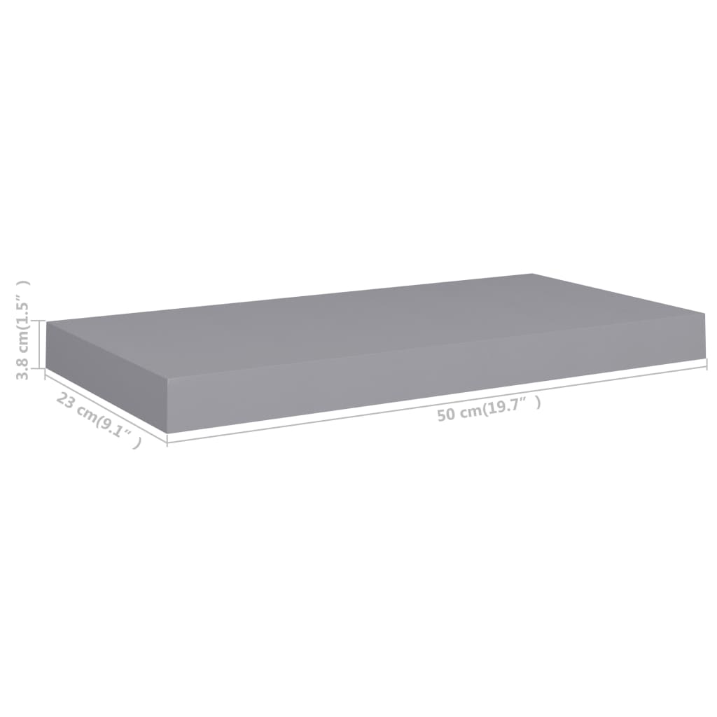 Wandschap Zwevend 50X23X3,8 Cm Mdf Grijs