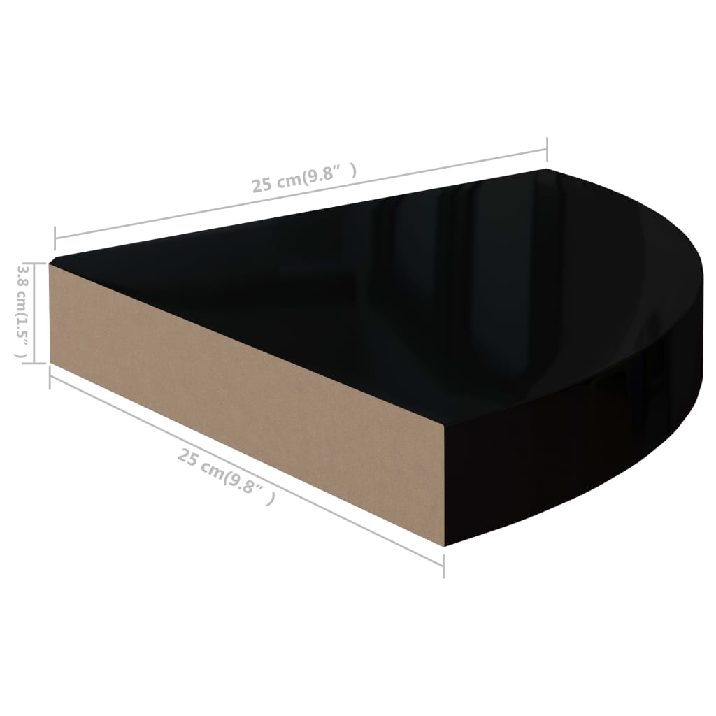 Hoekschap Zwevend 25X25X3,8 Cm Mdf Hoogglans Zwart