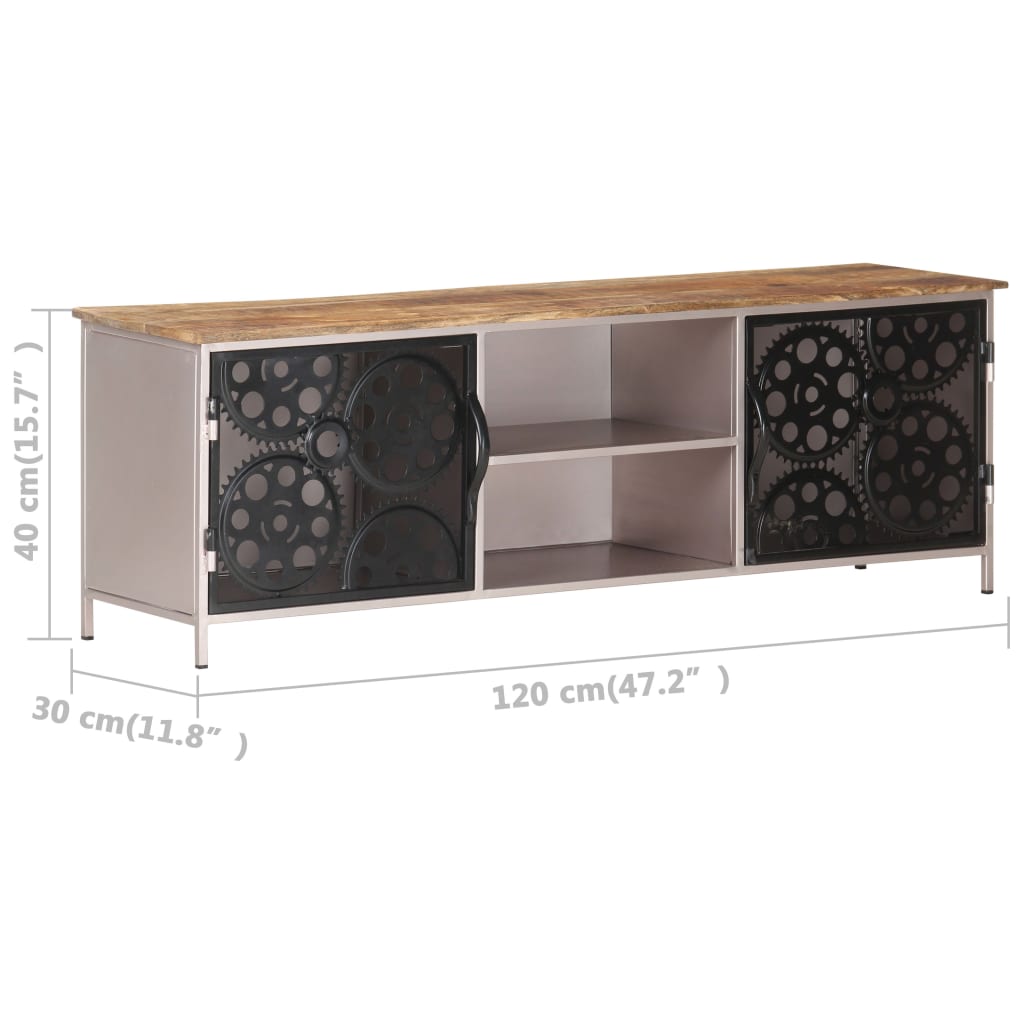 Tv-Meubel 120X30X40 Cm Ruw Mangohout Hoogglans Zwart