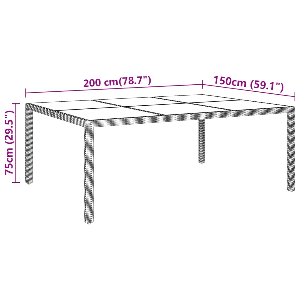 Tuintafel 200X50X75 Cm Gehard Glas En Poly Rattan