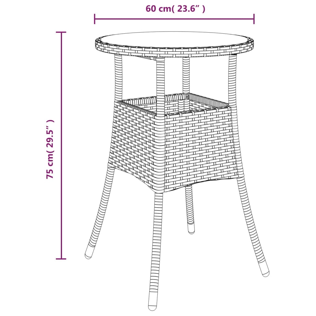 Tuintafel Ø60X75 Cm Gehard Glas En Poly Rattan