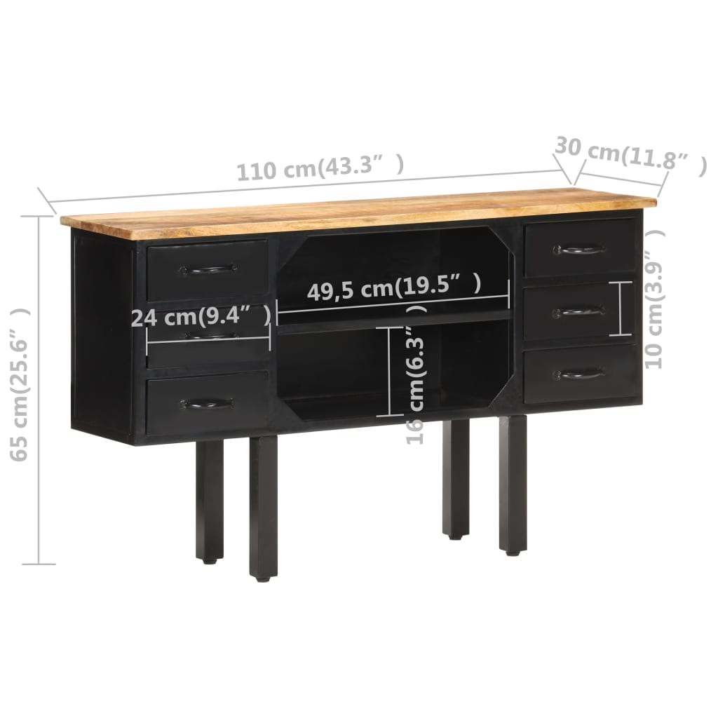 Dressoir 110X30X65 Cm Massief Ruw Mangohout En Staal