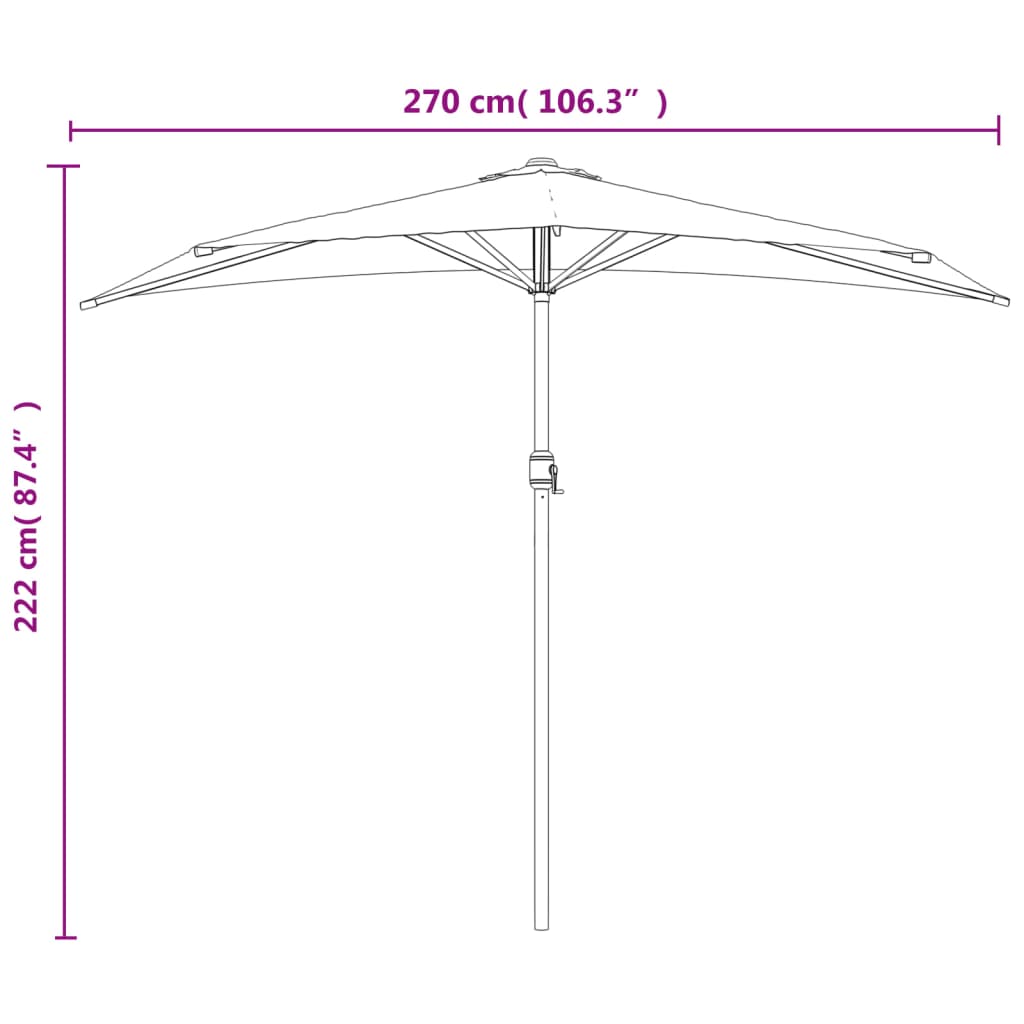 Balkonparasol Half Met Aluminium Paal 270X144X222 Cm