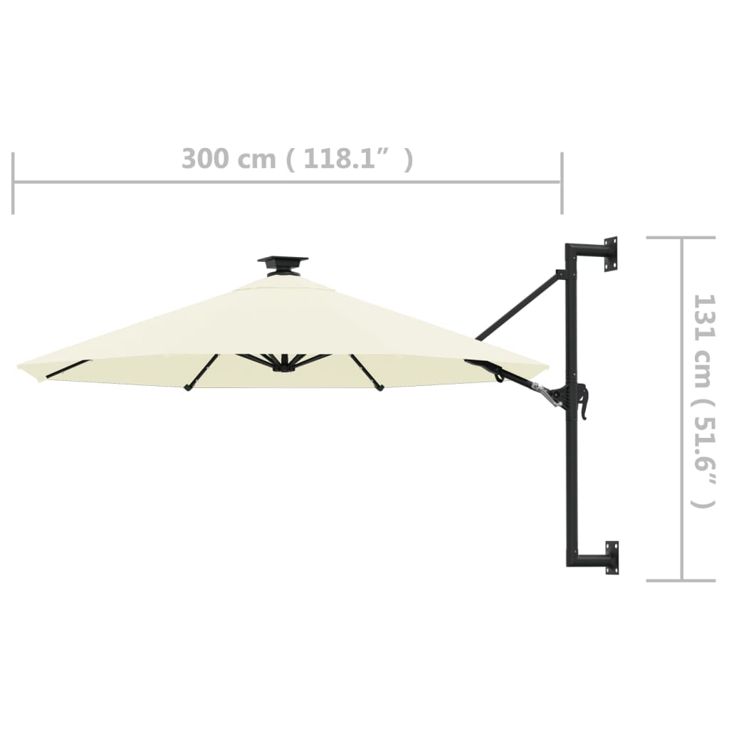 Wandparasol Met Led's En Metalen Paal 300 Cm Kleurig