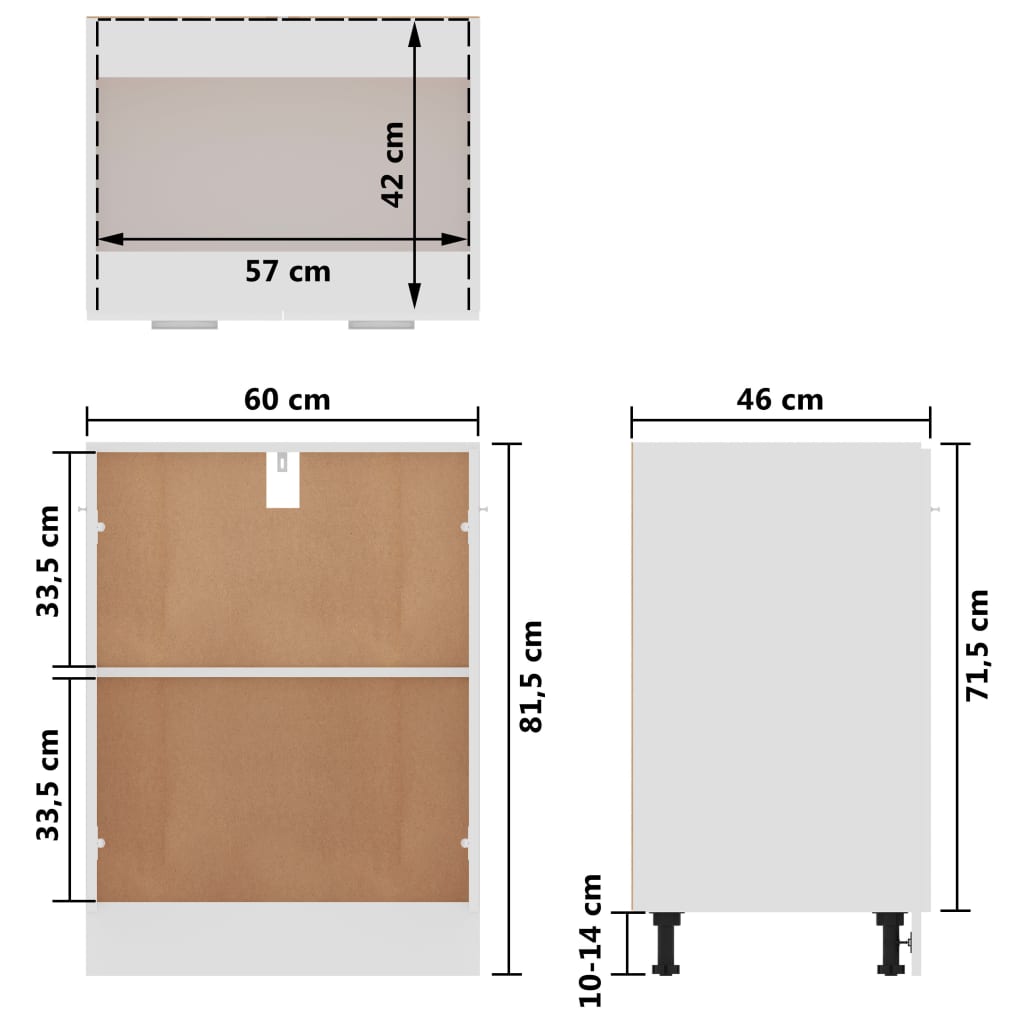 60X46X81,5 Cm Bewerkt Hout Hoogglans Wit