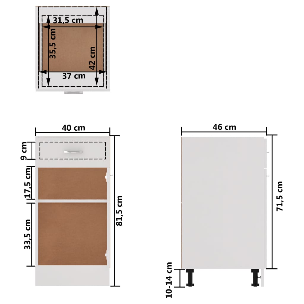 Onderkast Met Lade 40X46X81,5 Cm Bewerkt Hout