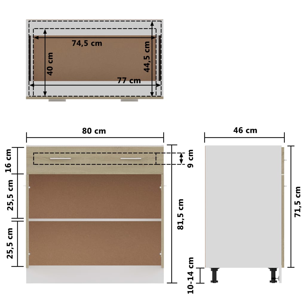 Onderkast Met Lade 80X46X81,5 Cm Bewerkt Hout Sonoma Eikenkleur