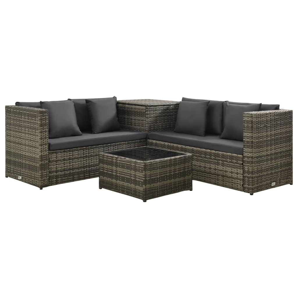 -Delige Loungeset Met Kussens Poly Rattan