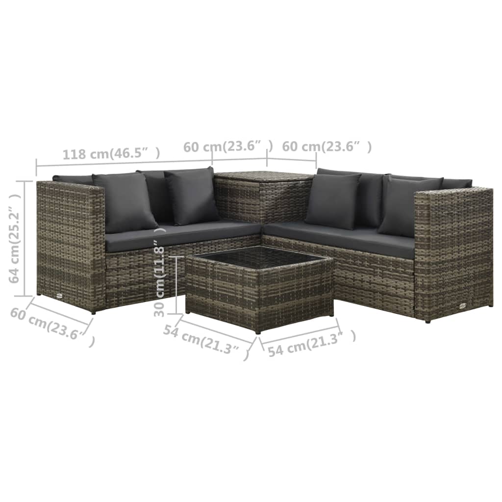 -Delige Loungeset Met Kussens Poly Rattan