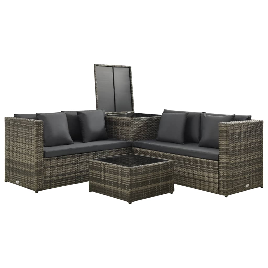 -Delige Loungeset Met Kussens Poly Rattan