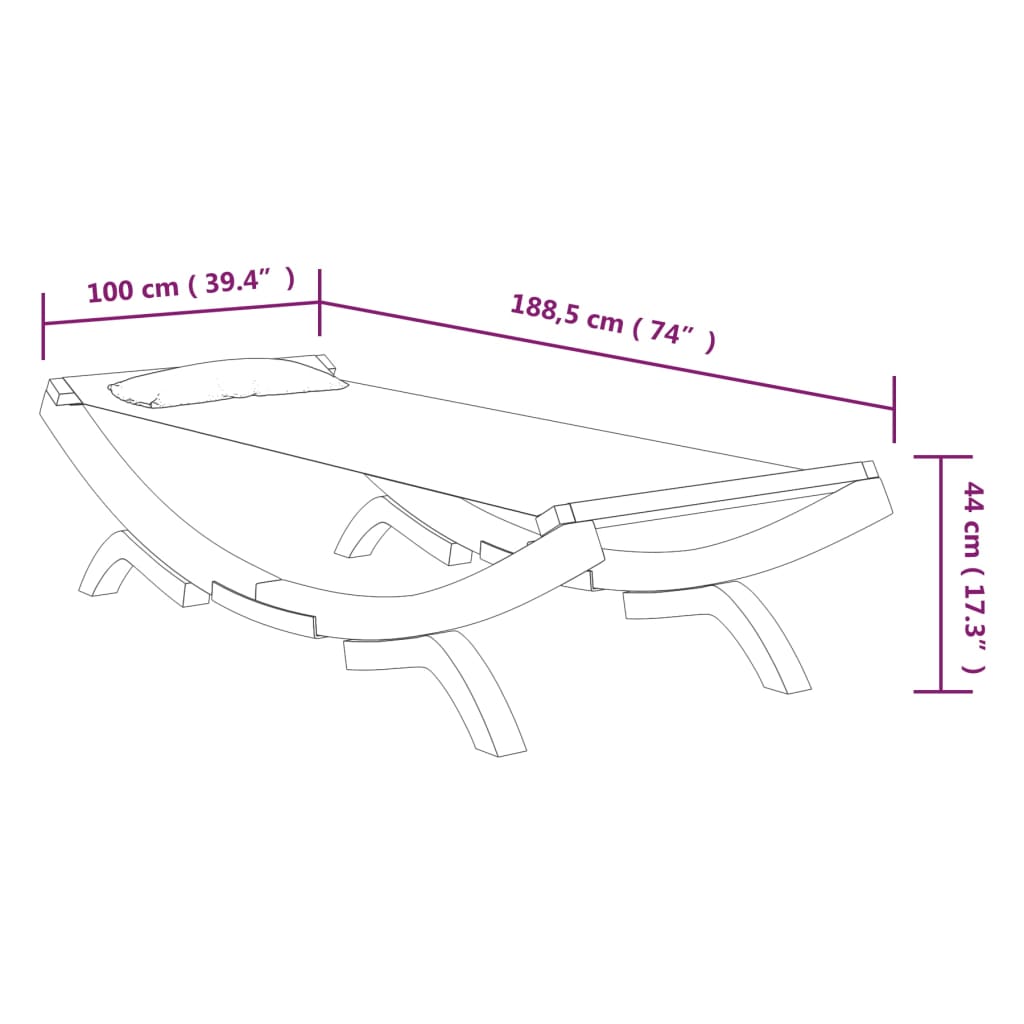 Loungebed 100X188,5X44 Cm Massief Gebogen Hout Kleurig