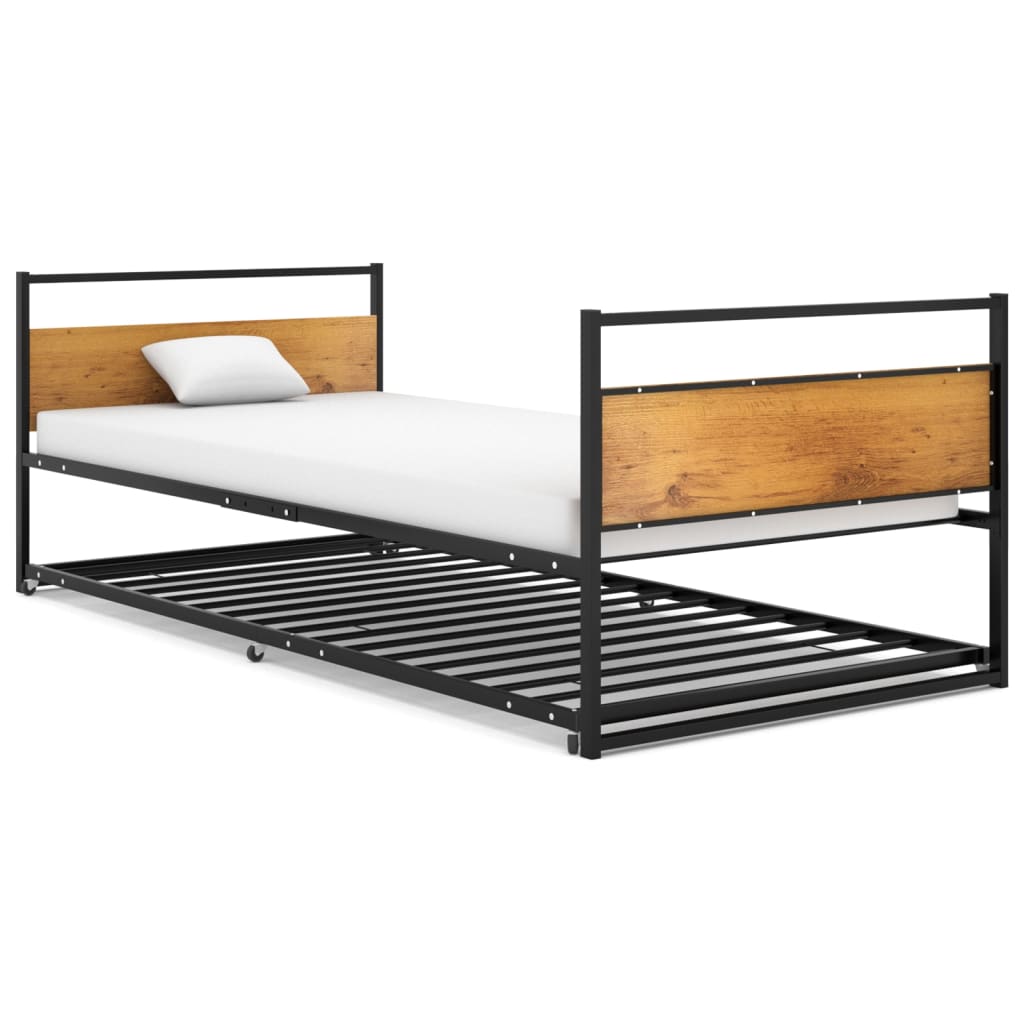 Bedframe Uitschuifbaar Metaal Zwart 90X200 Cm