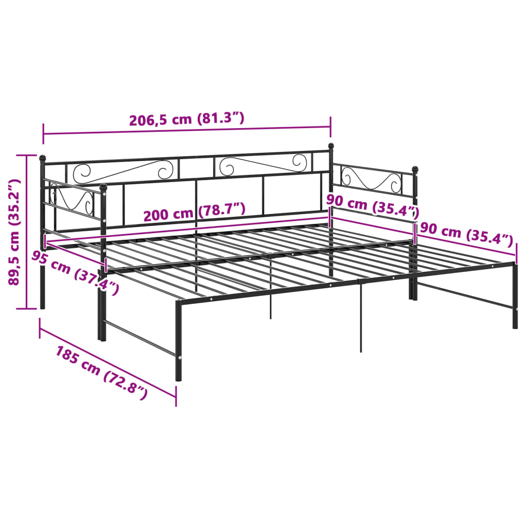 Slaapbankframe Uittrekbaar Metaal 90X200 Cm