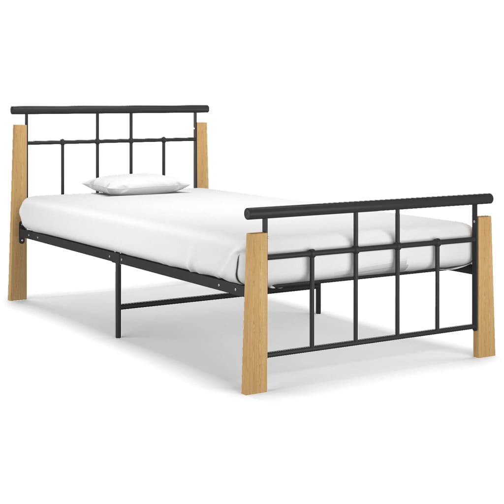 Bedframe Metaal En Massief Eikenhout