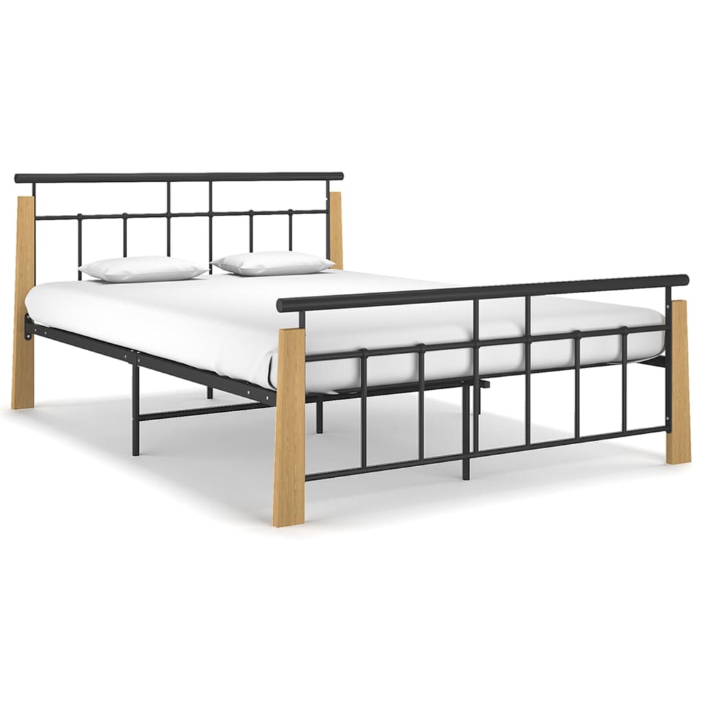 Bedframe Metaal En Massief Eikenhout