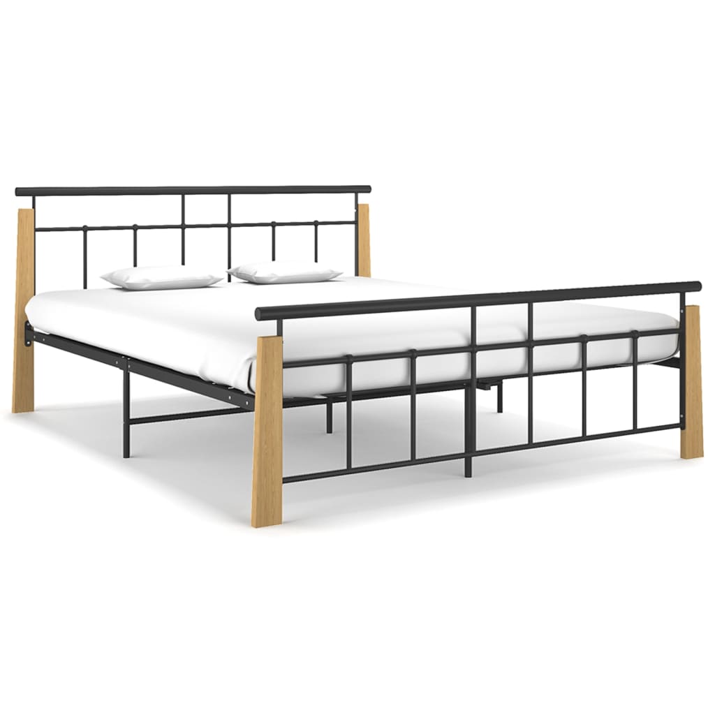 Bedframe Metaal En Massief Eikenhout