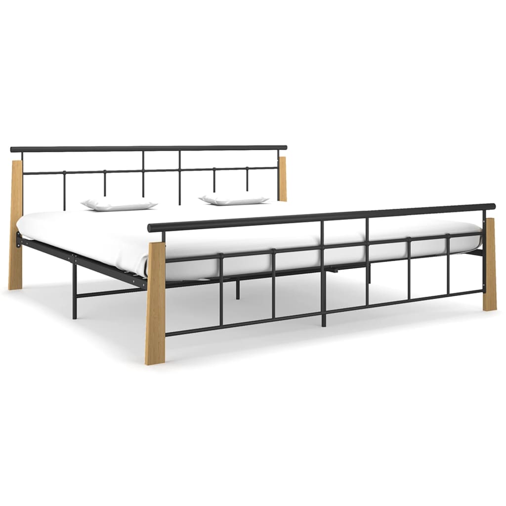 Bedframe Metaal En Massief Eikenhout