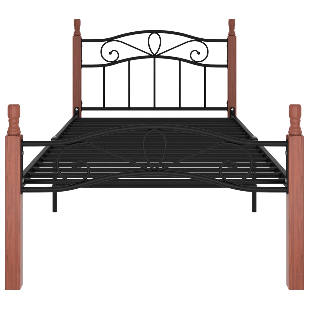 Bedframe Metaal En Massief Eikenhout Zwart