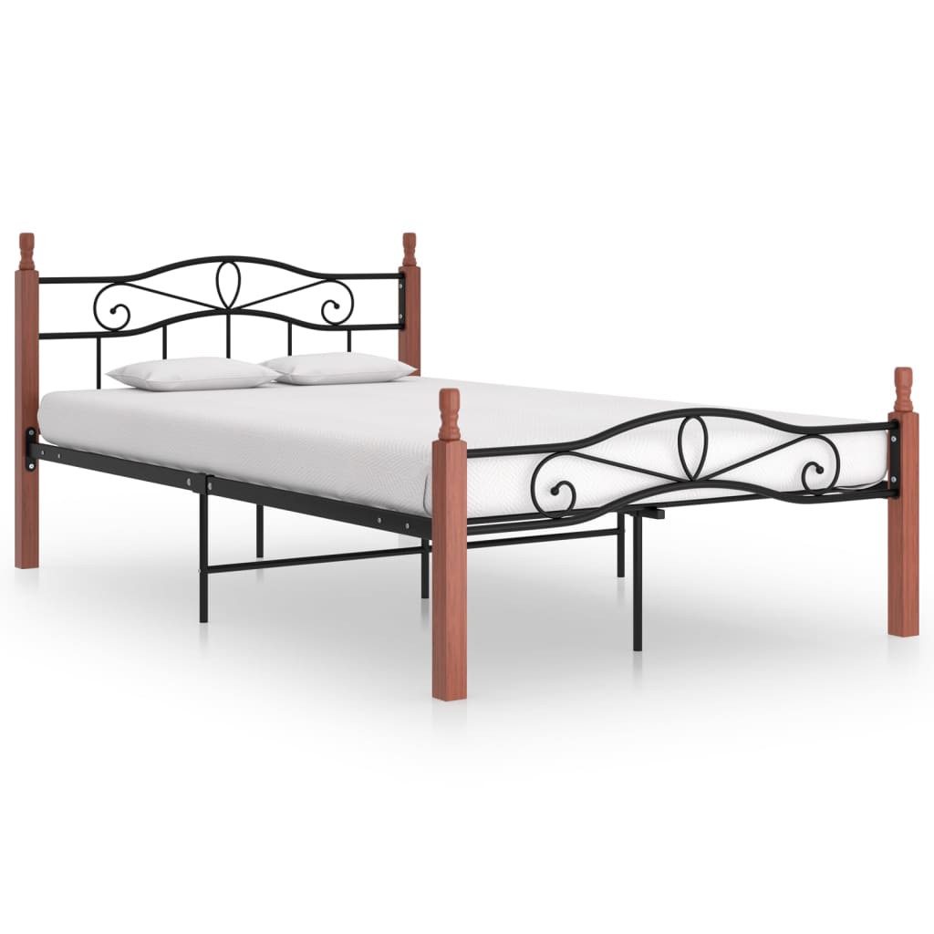 Bedframe Metaal En Massief Eikenhout Zwart