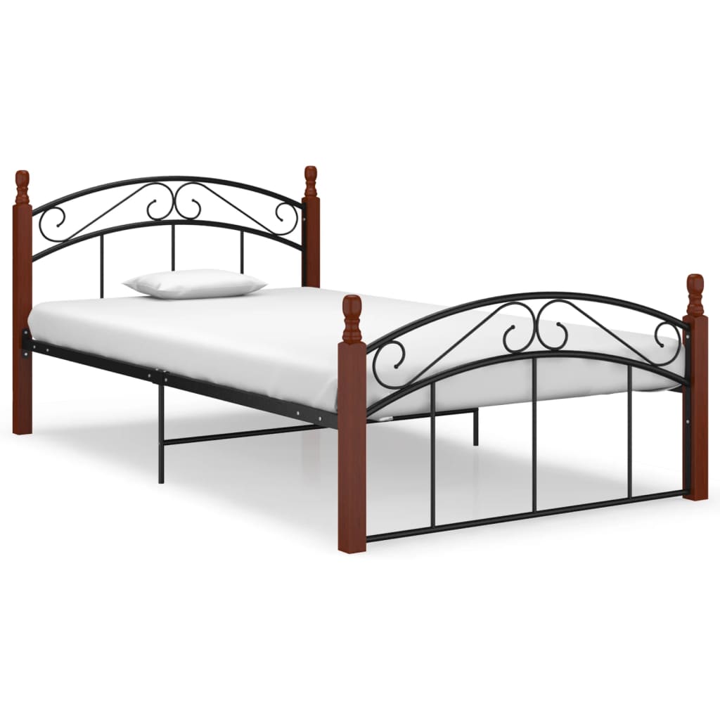 Bedframe Metaal En Massief Eikenhout Zwart