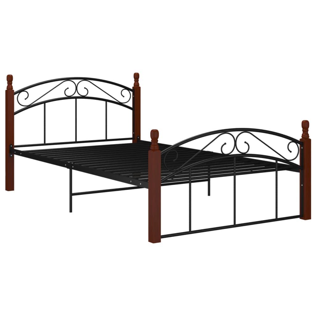 Bedframe Metaal En Massief Eikenhout Zwart