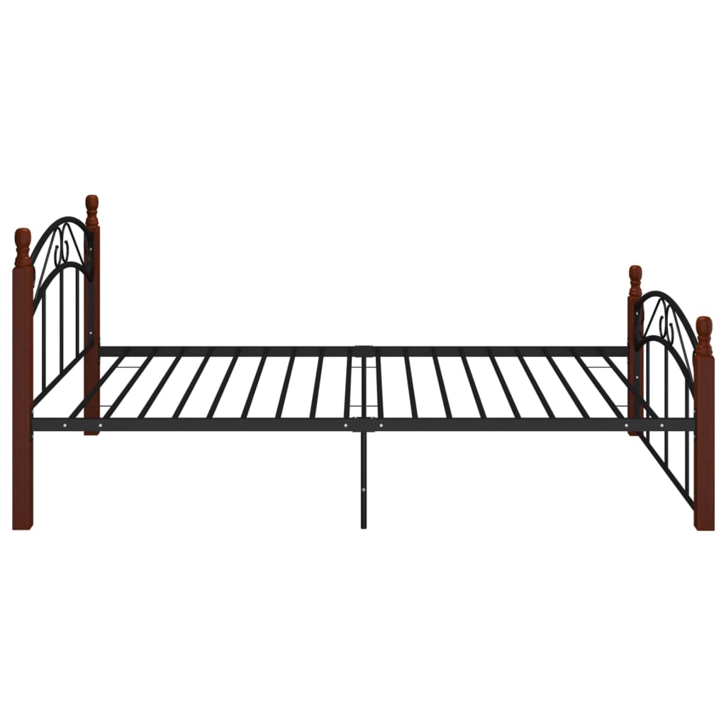 Bedframe Metaal En Massief Eikenhout Zwart