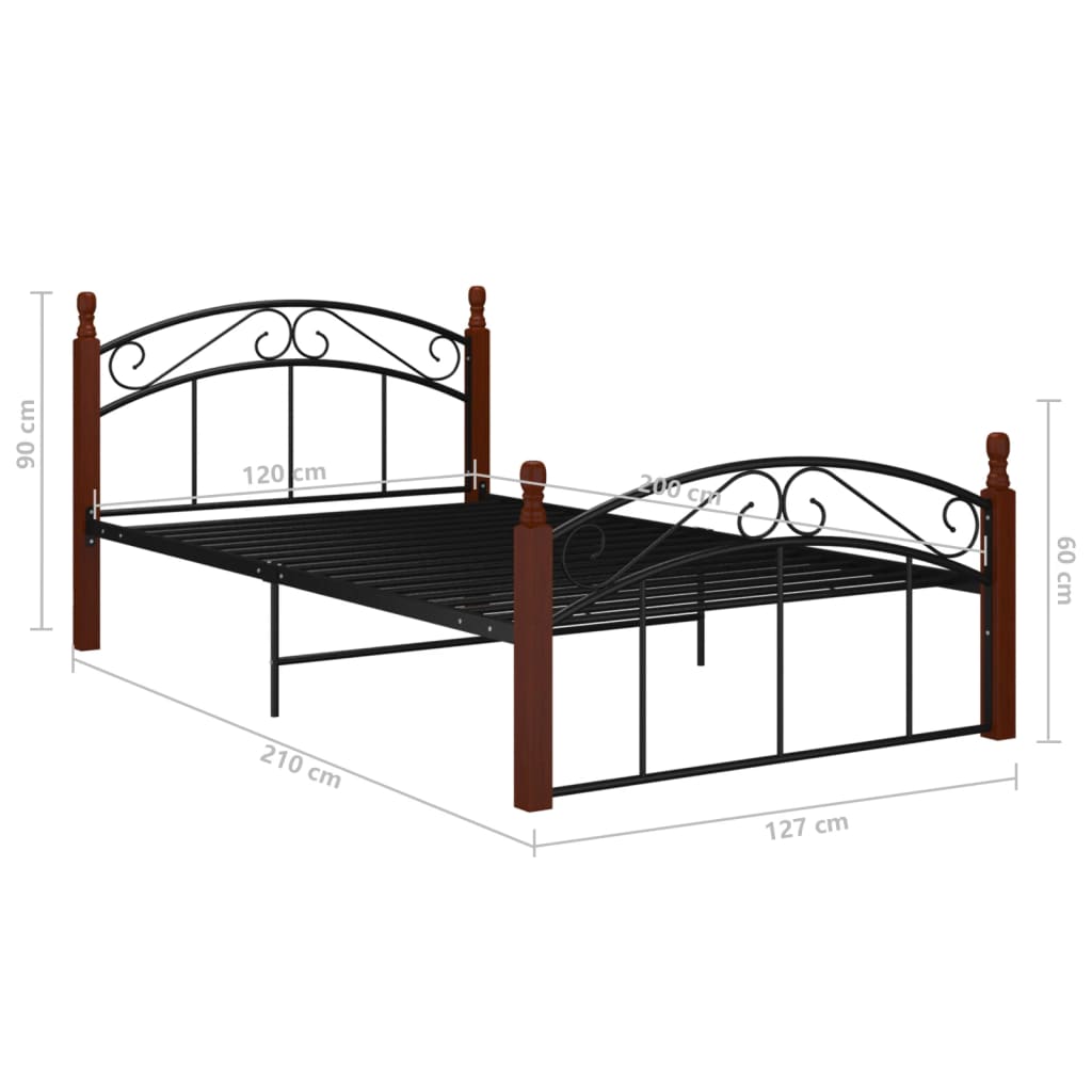 Bedframe Metaal En Massief Eikenhout Zwart