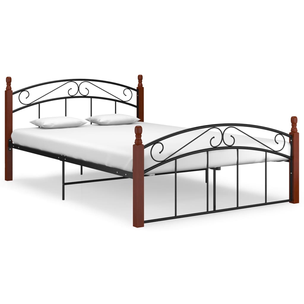 Bedframe Metaal En Massief Eikenhout Zwart