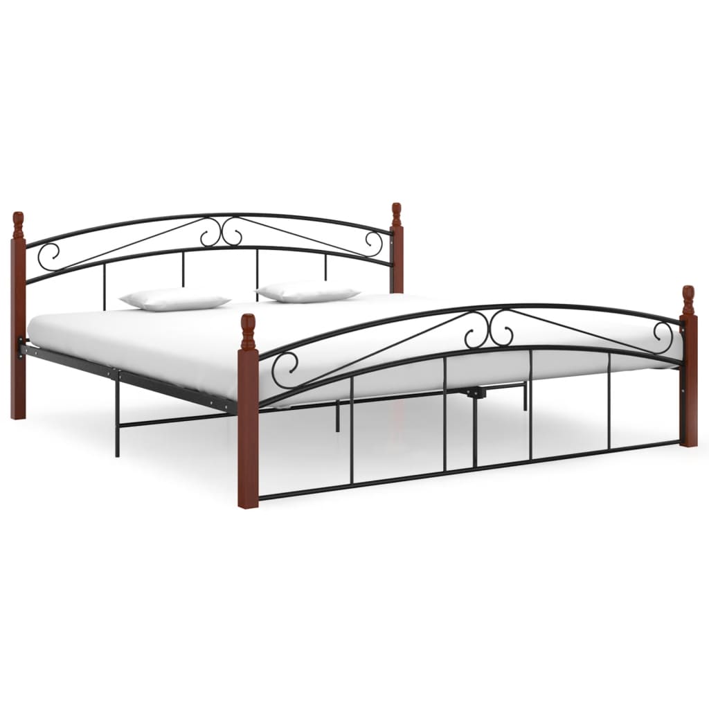 Bedframe Metaal En Massief Eikenhout Zwart