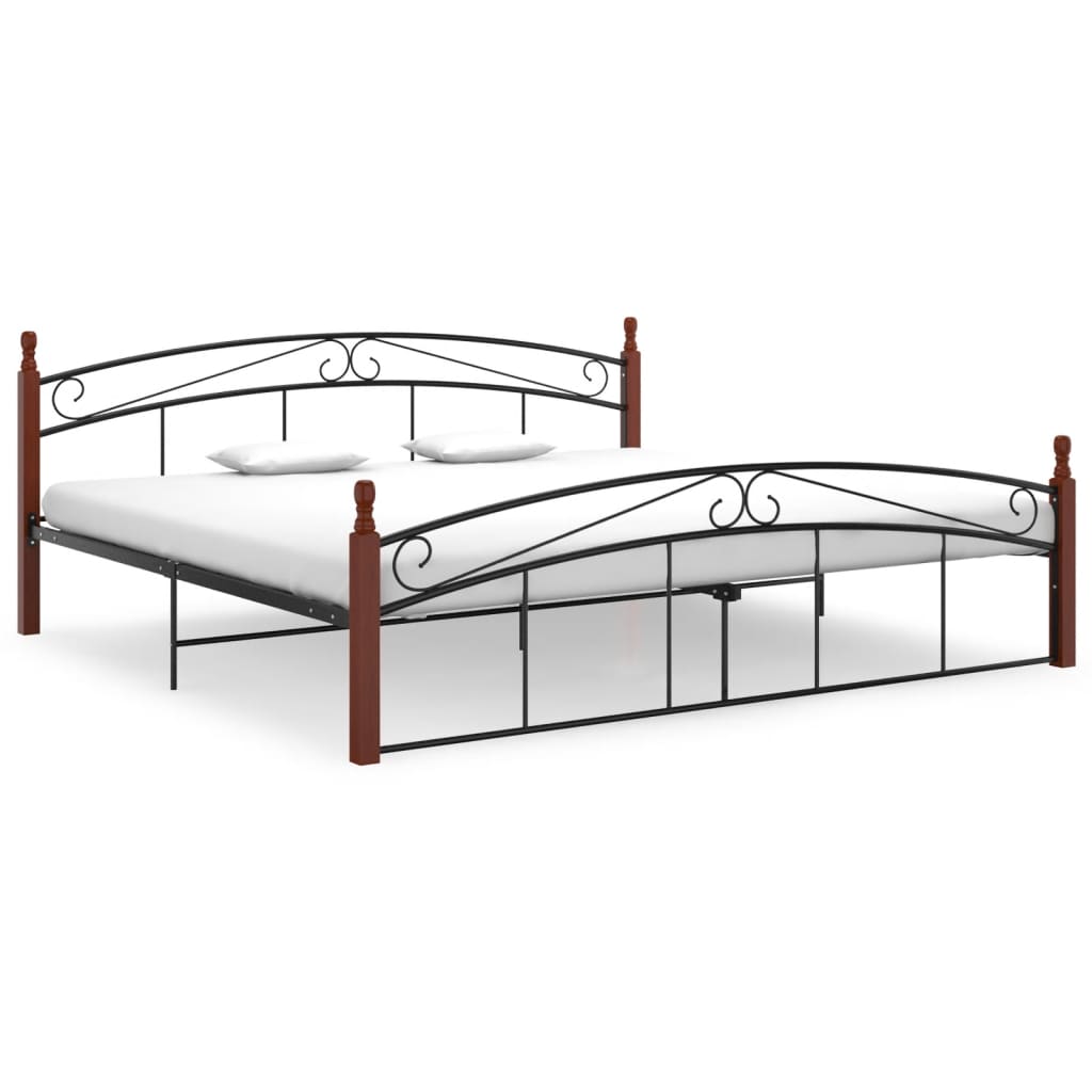 Bedframe Metaal En Massief Eikenhout Zwart